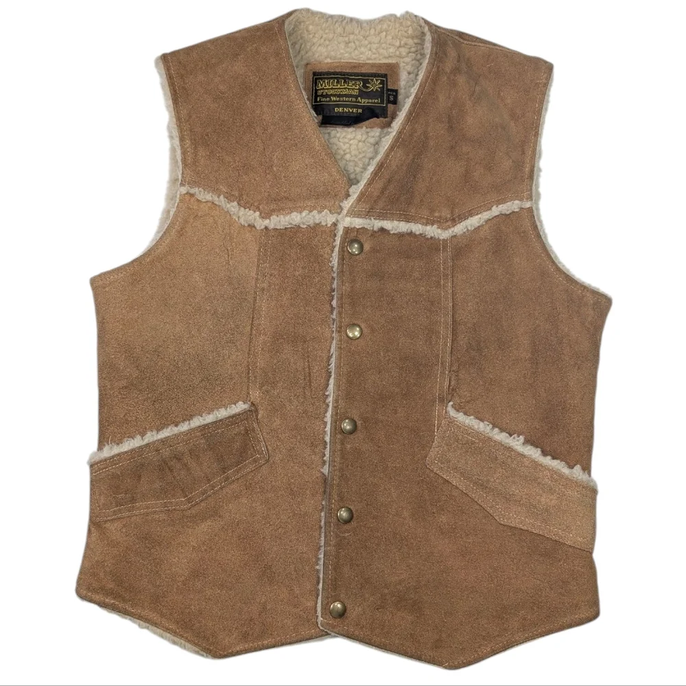 Vintage Miller Stockman Fine Western Apparel cowhide suede snap up vest. Small